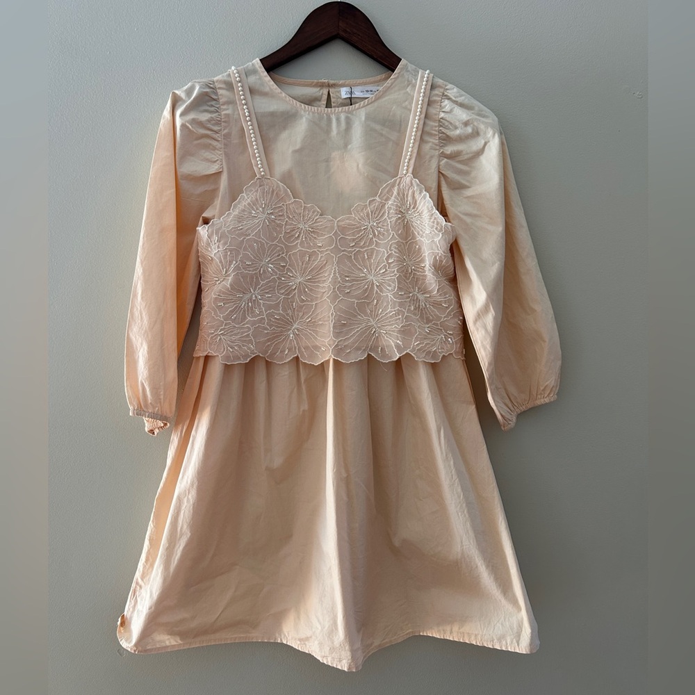 Zara Cream Lace Overlay Long Sleeve Dress for Girls